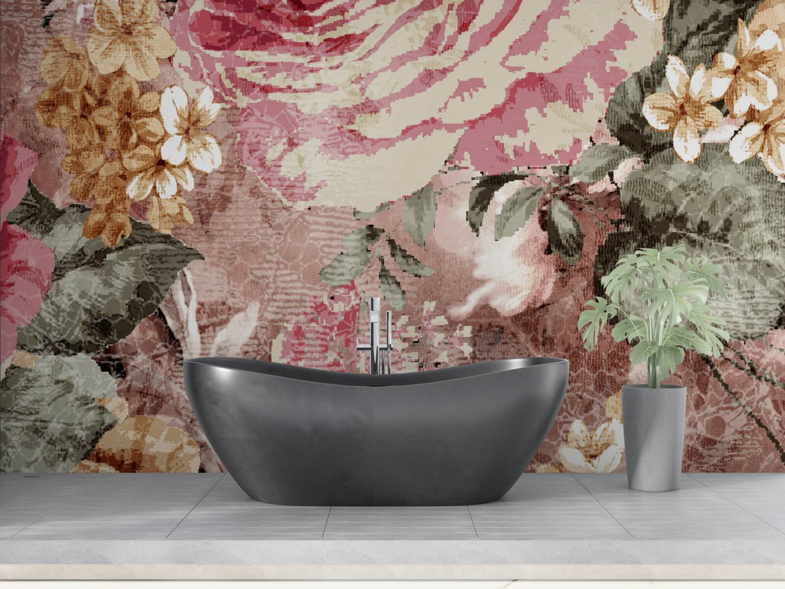 Fotobehang overvloed aan bloemen en planten is een abstractie