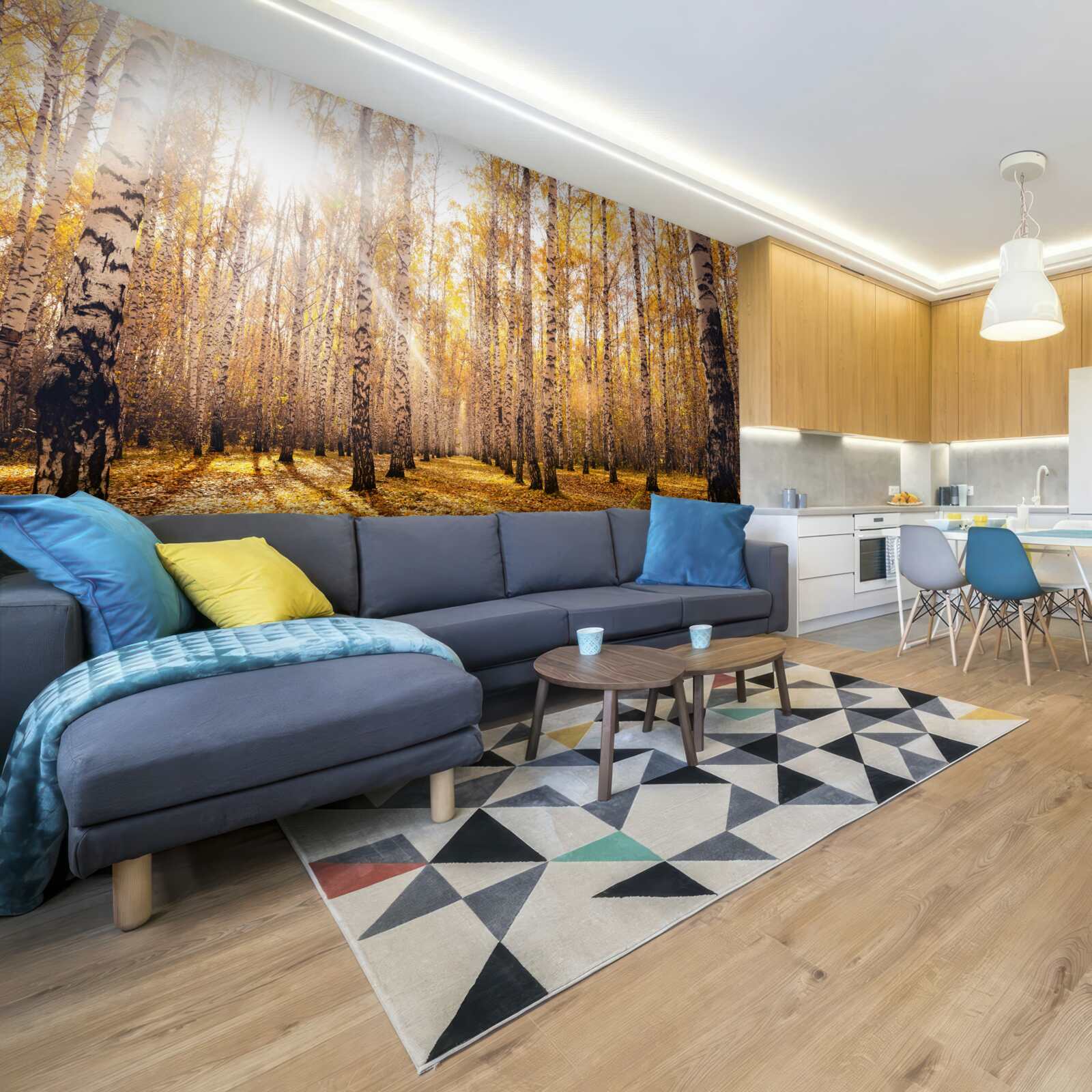 Fotobehang flitste in de dageraad van een herfstbosje