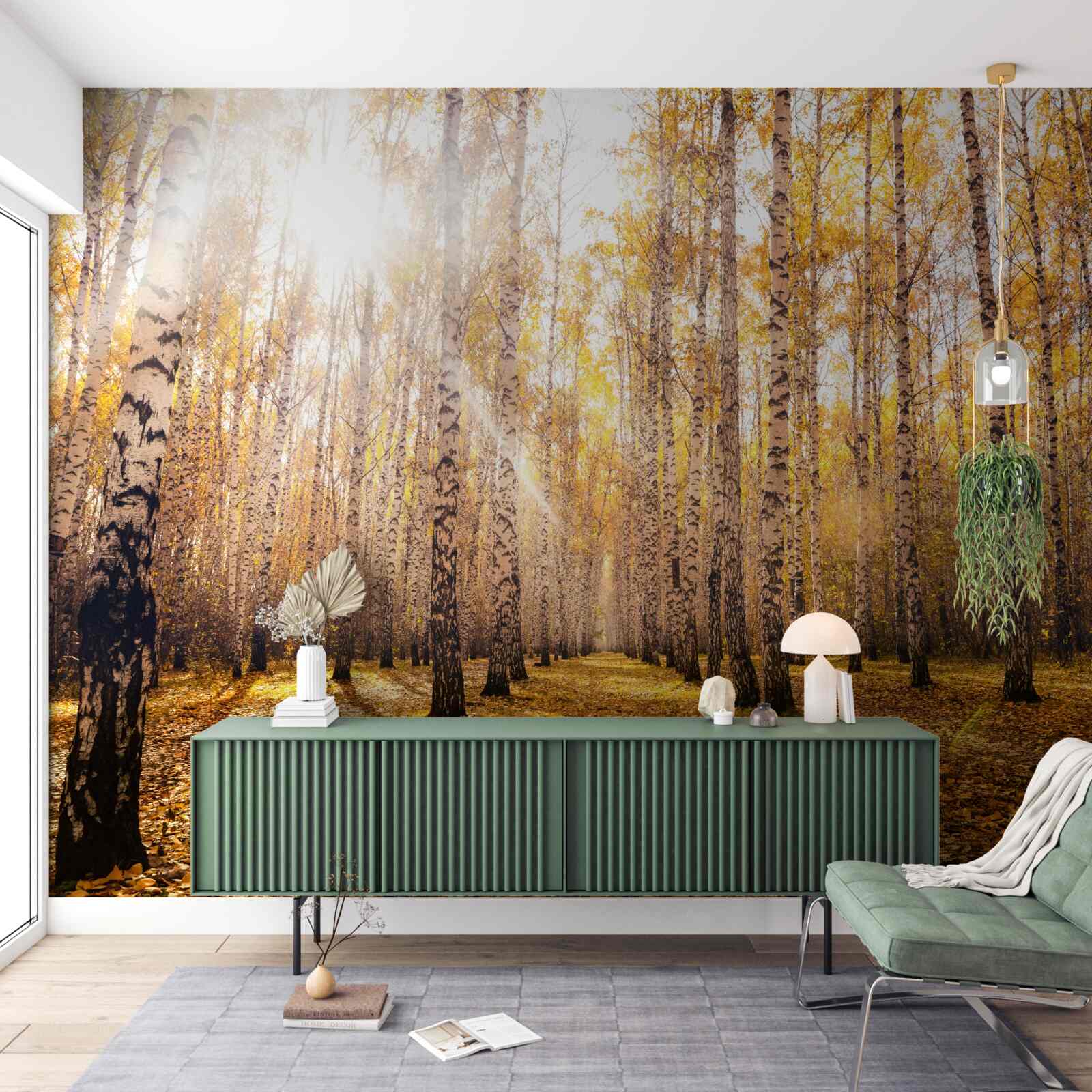 Fotobehang flitste in de dageraad van een herfstbosje