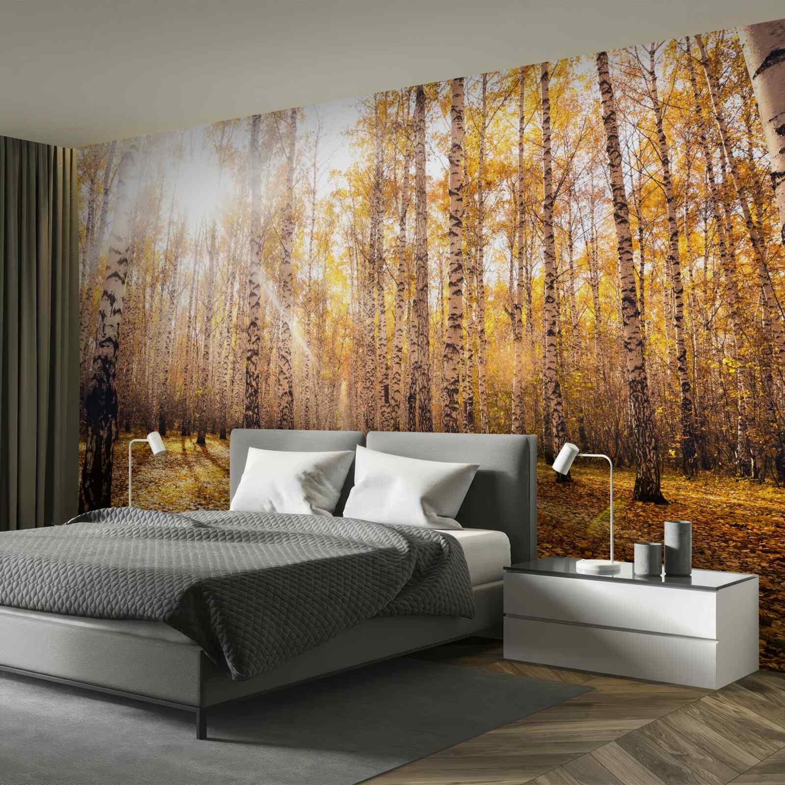 Fotobehang flitste in de dageraad van een herfstbosje