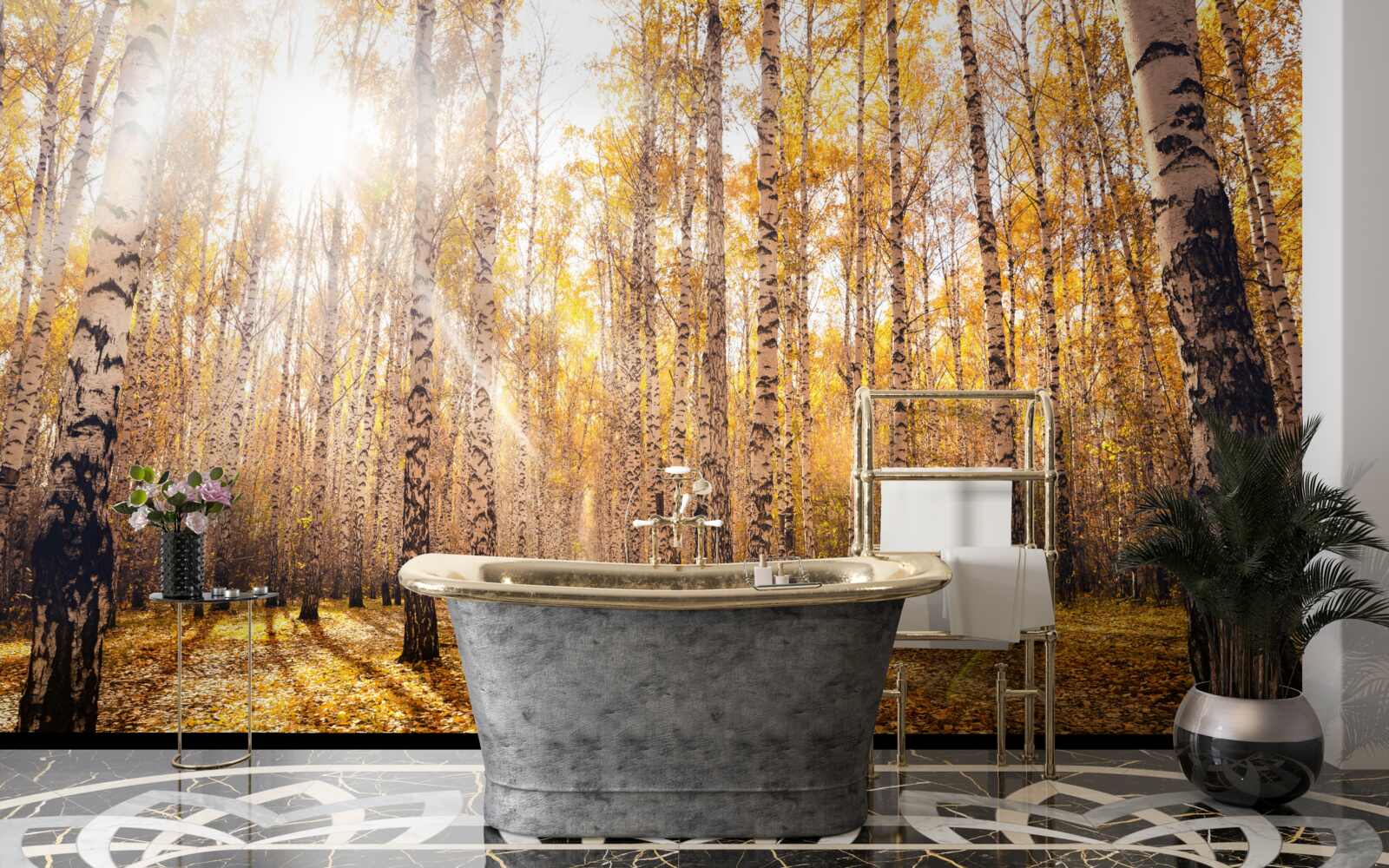 Fotobehang flitste in de dageraad van een herfstbosje