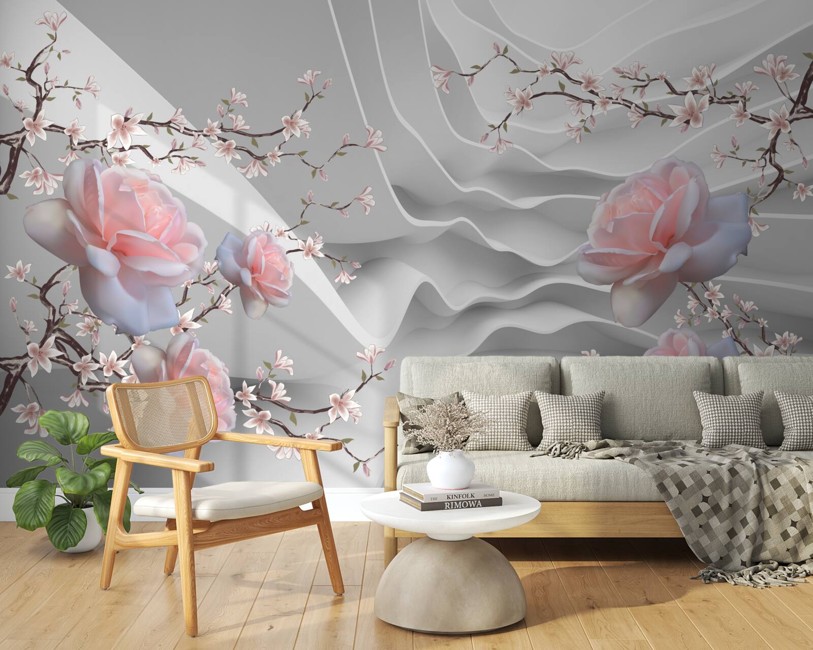 Fotobehang de abstracte achtergrond benadrukt op harmonieuze wijze de delicatesse van de roos