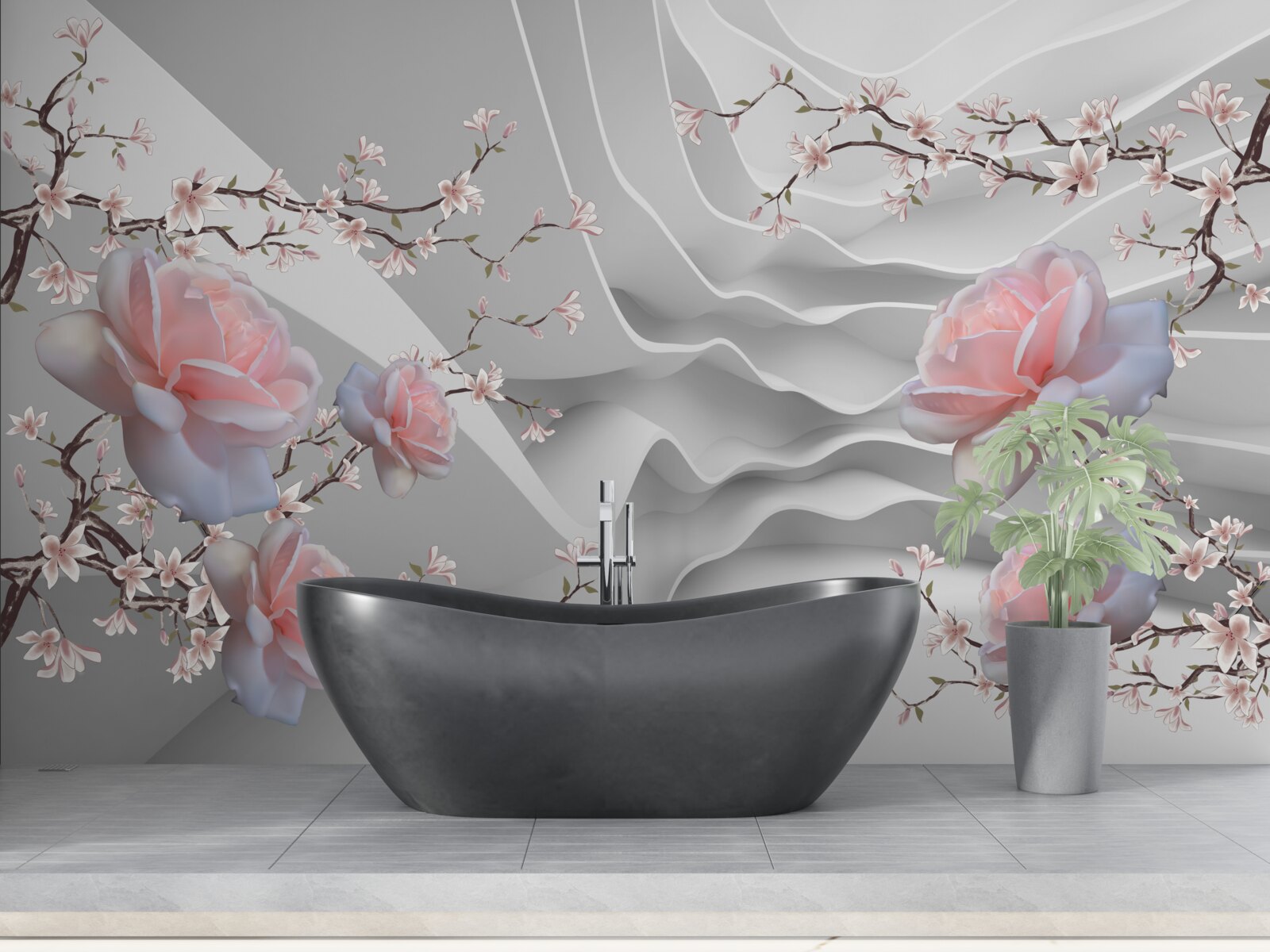 Fotobehang de abstracte achtergrond benadrukt op harmonieuze wijze de delicatesse van de roos