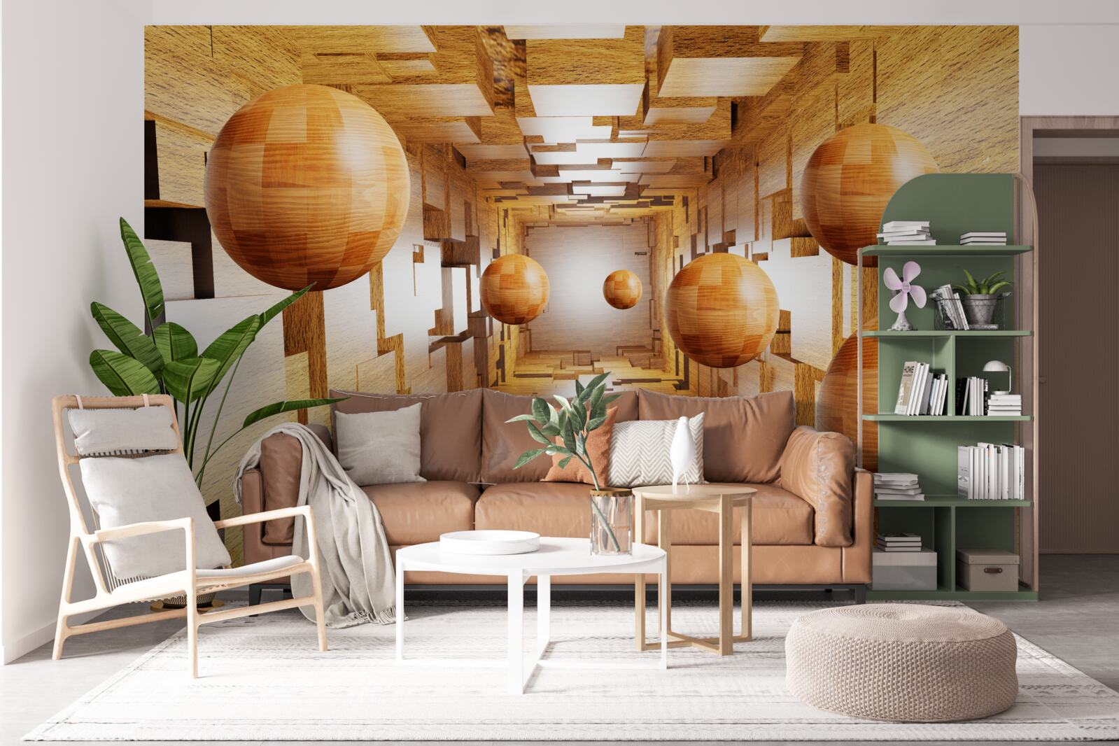 Fotobehang houten ballen die de lucht in vliegen, zweven in de lucht