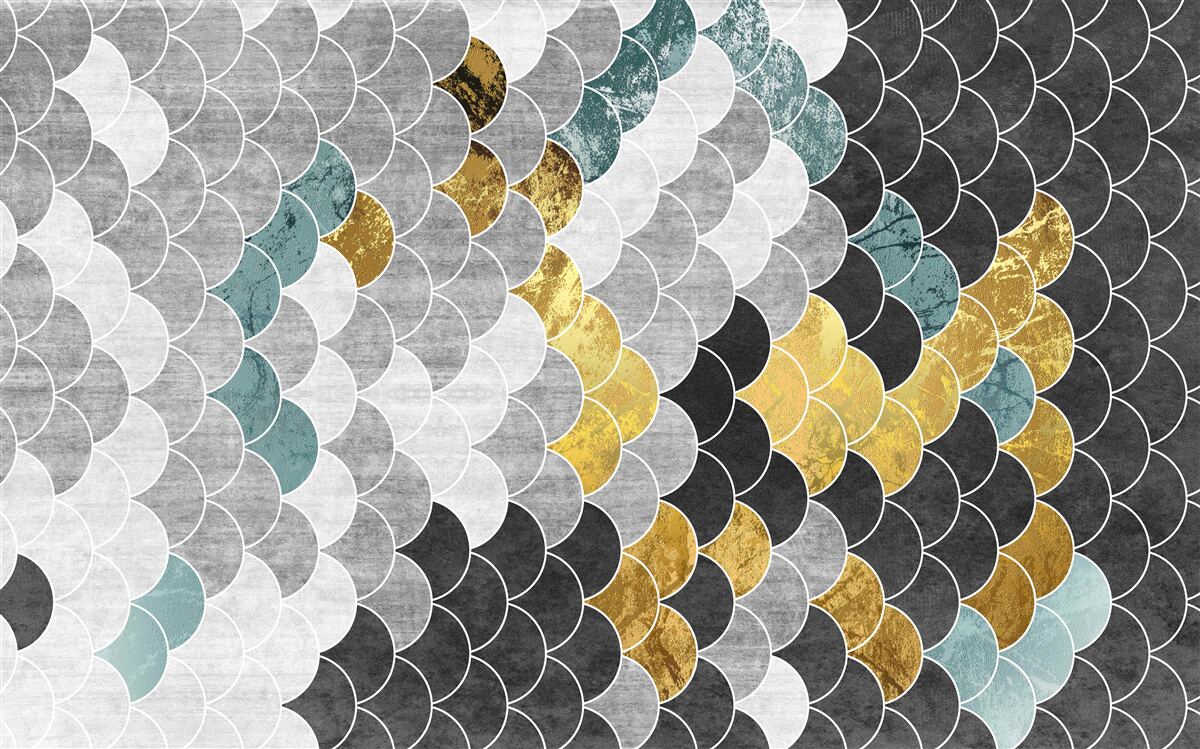 Fotobehang geometrische vormen in zwart en wit met gouden elementen