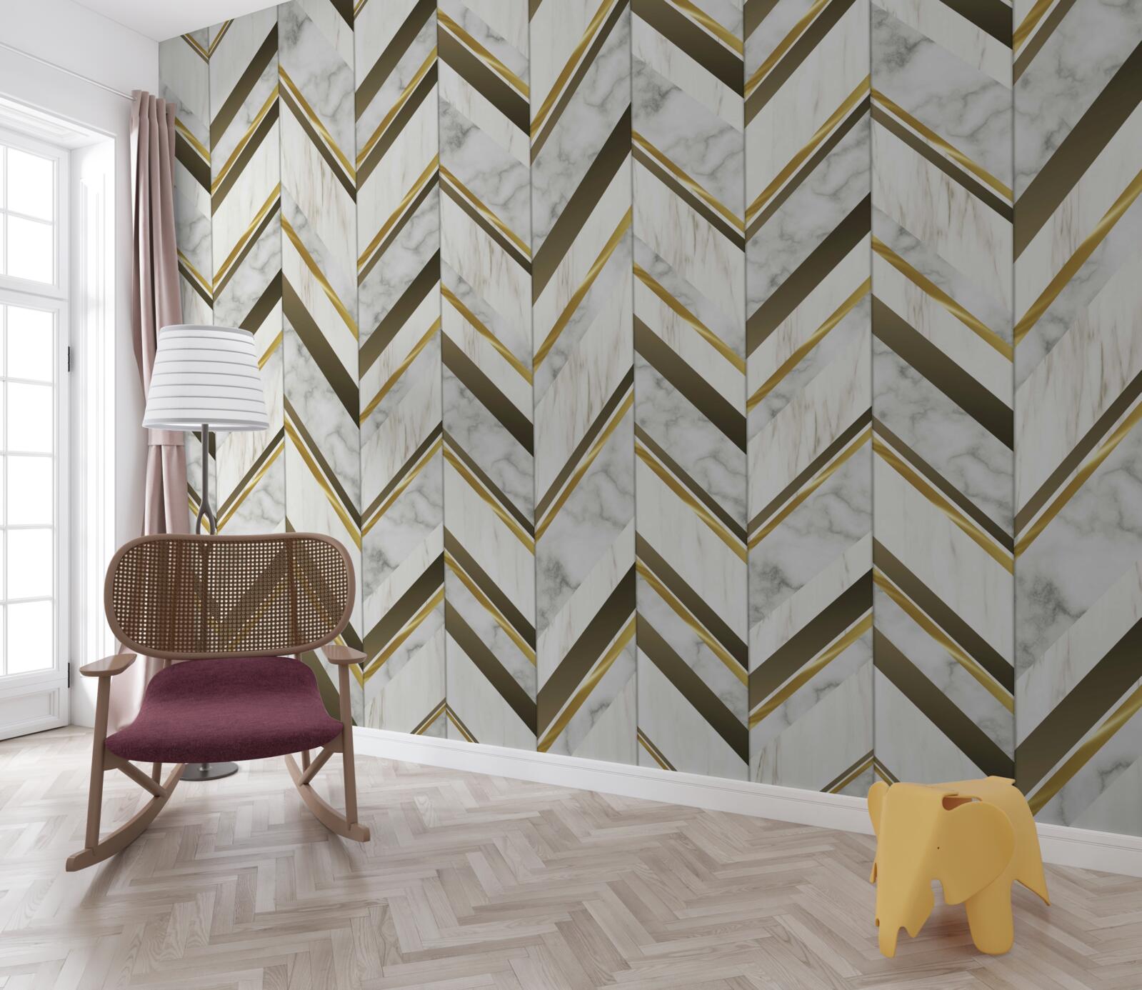 Fotobehang blauwe en bruine lijnen in een zigzagvorm