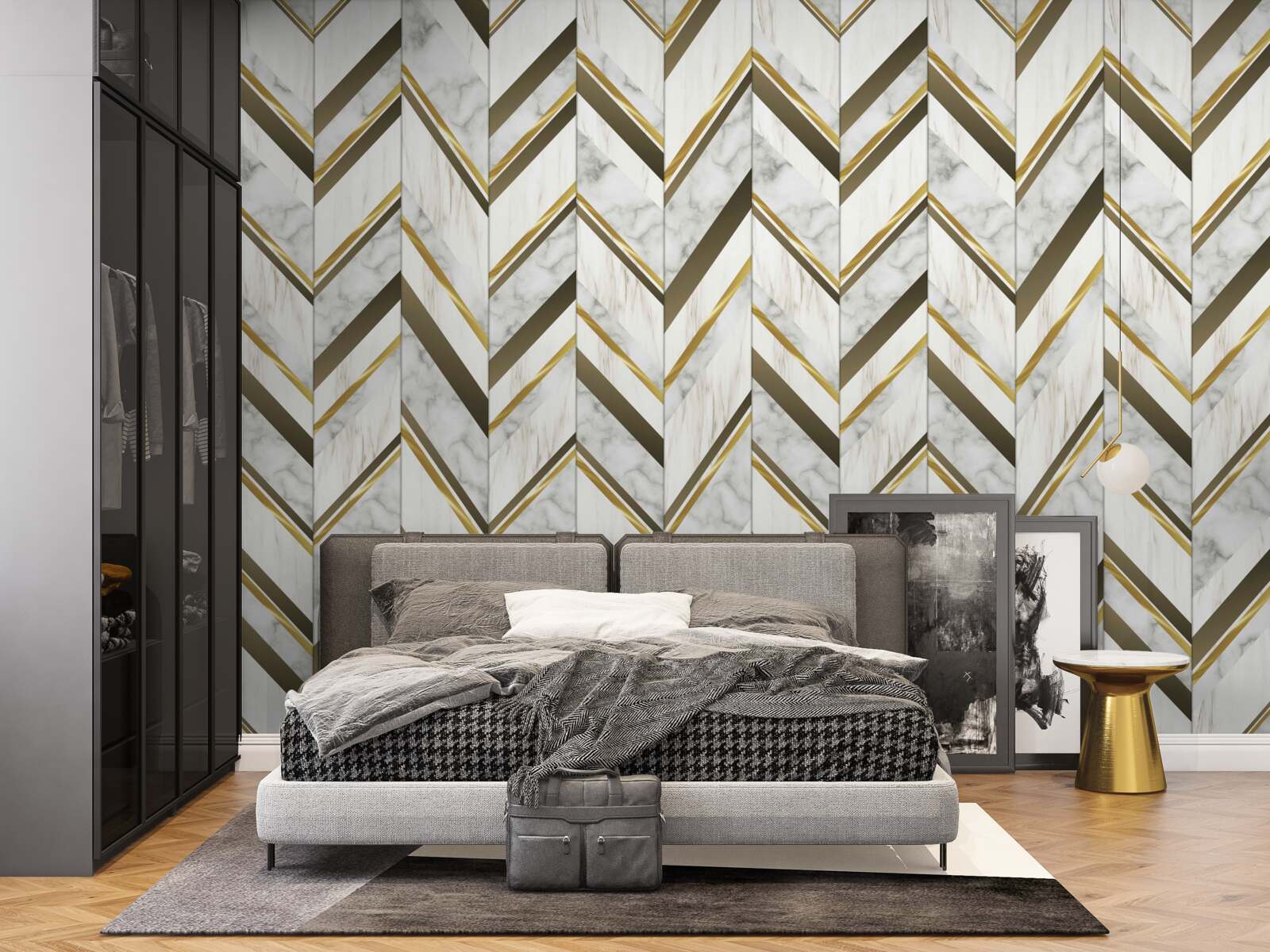 Fotobehang blauwe en bruine lijnen in een zigzagvorm