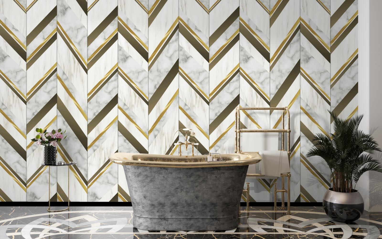 Fotobehang blauwe en bruine lijnen in een zigzagvorm