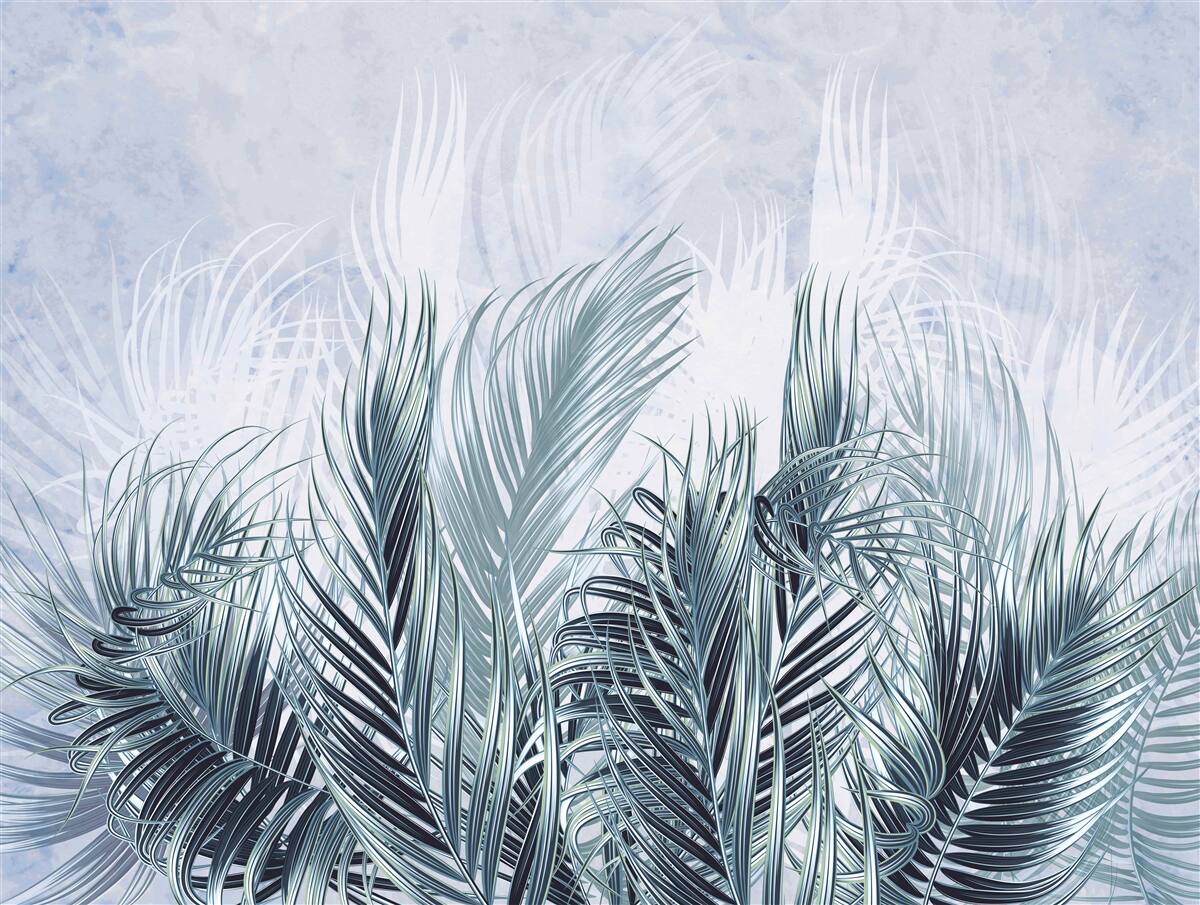 Fotobehang veren zijn als mist tussen de bladeren