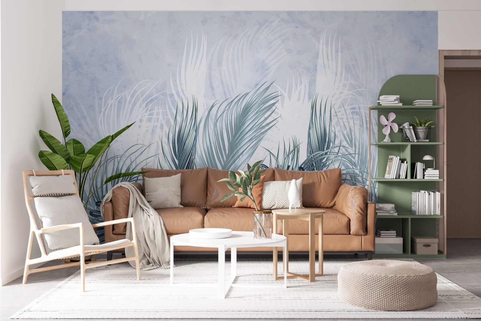 Fotobehang veren zijn als mist tussen de bladeren