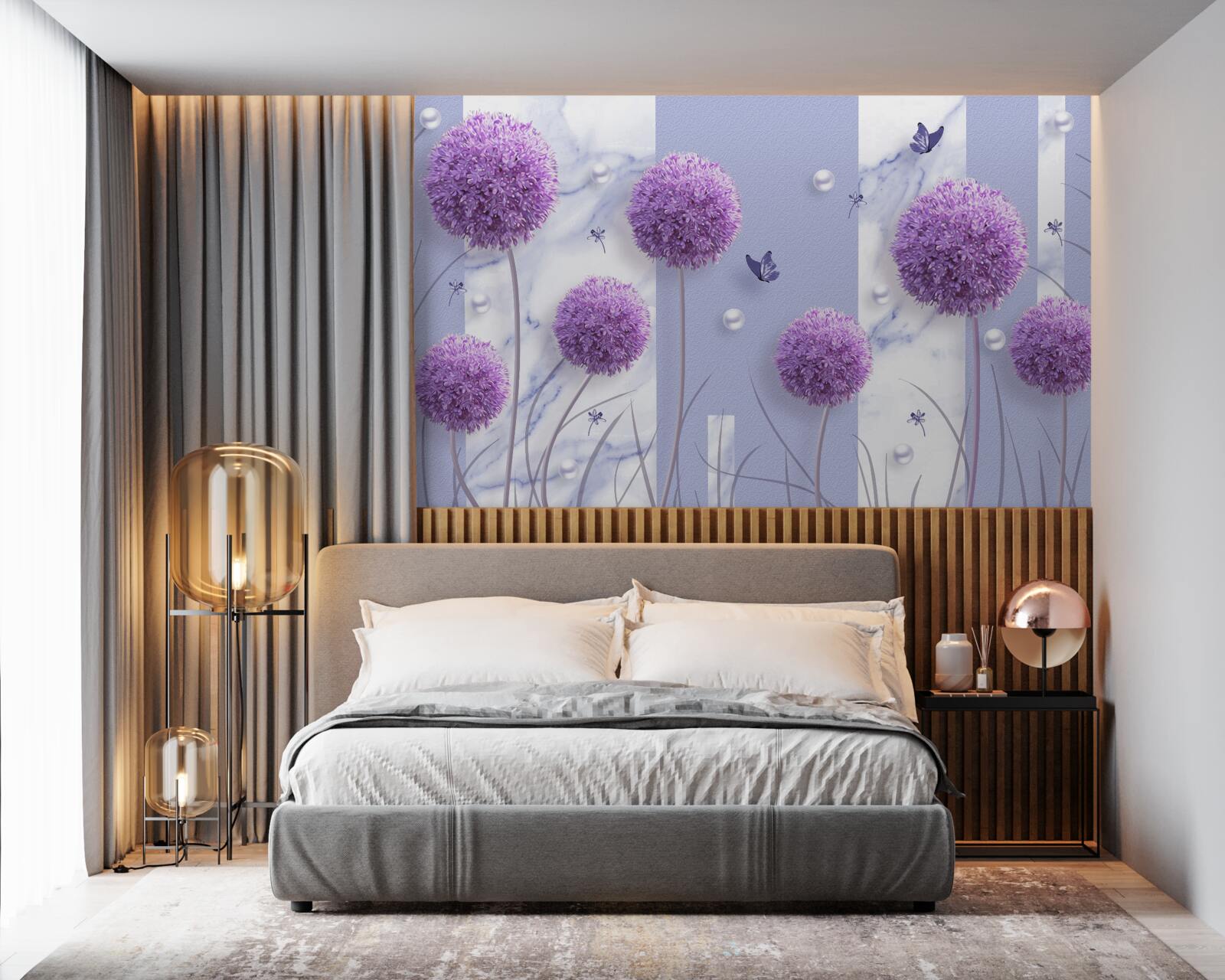 Fotobehang bloemhoofdjes van lelieweiden