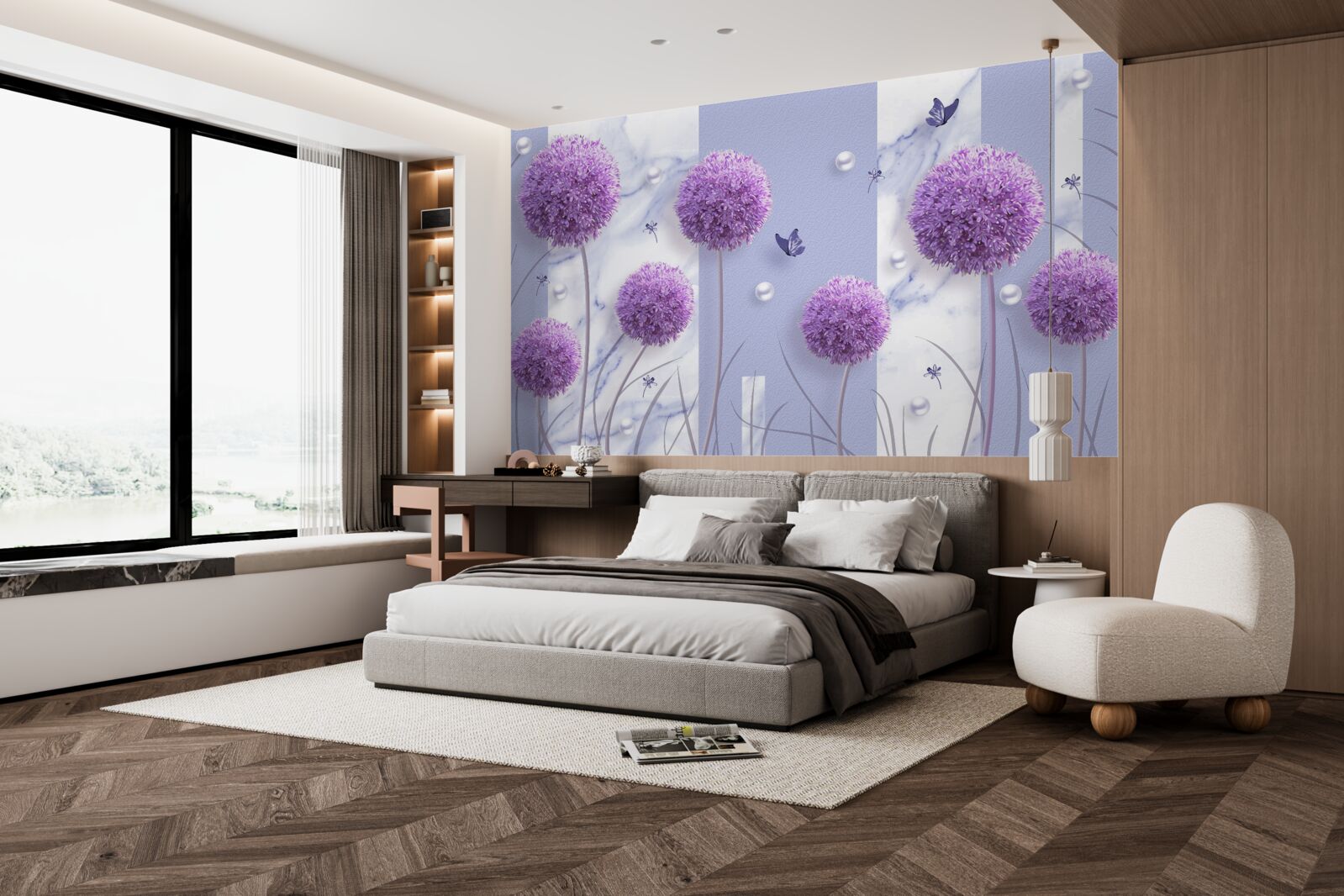 Fotobehang bloemhoofdjes van lelieweiden