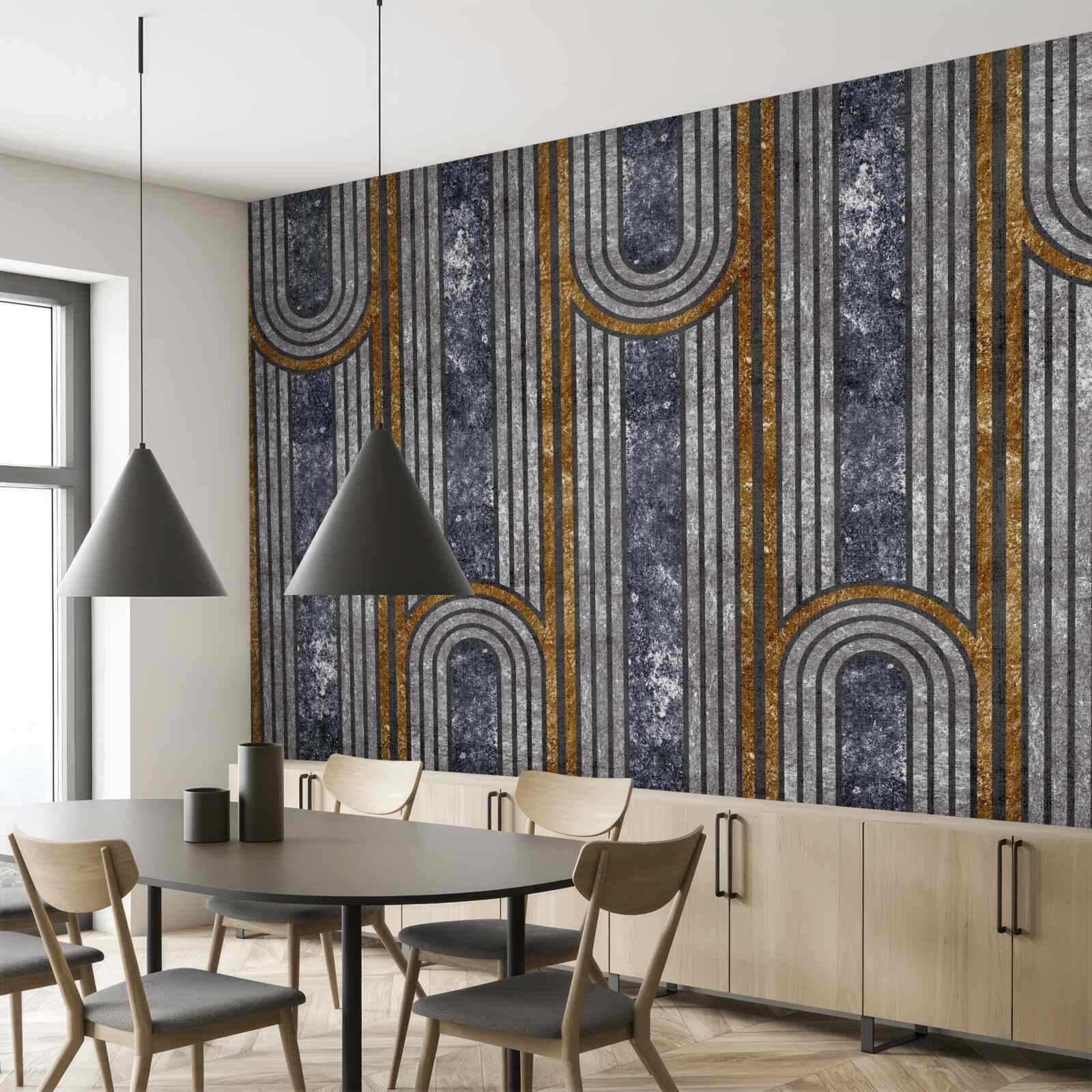 Fotobehang verticale lijnen die recht blijven en lijnen die buigen