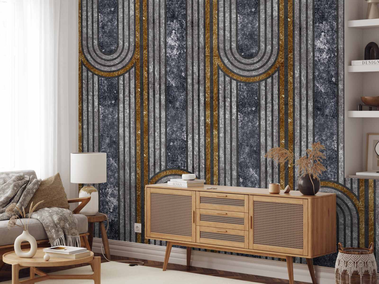 Fotobehang verticale lijnen die recht blijven en lijnen die buigen