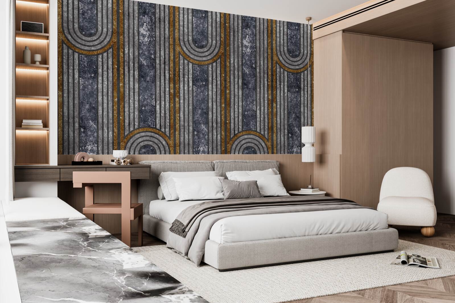 Fotobehang verticale lijnen die recht blijven en lijnen die buigen