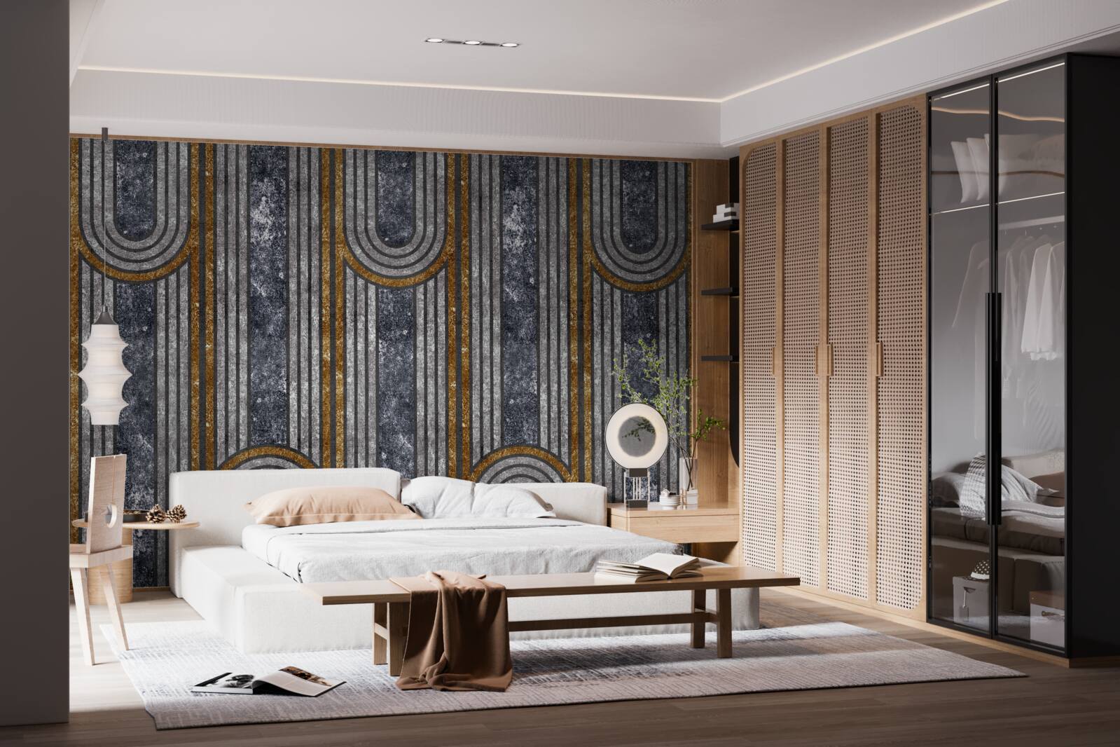 Fotobehang verticale lijnen die recht blijven en lijnen die buigen