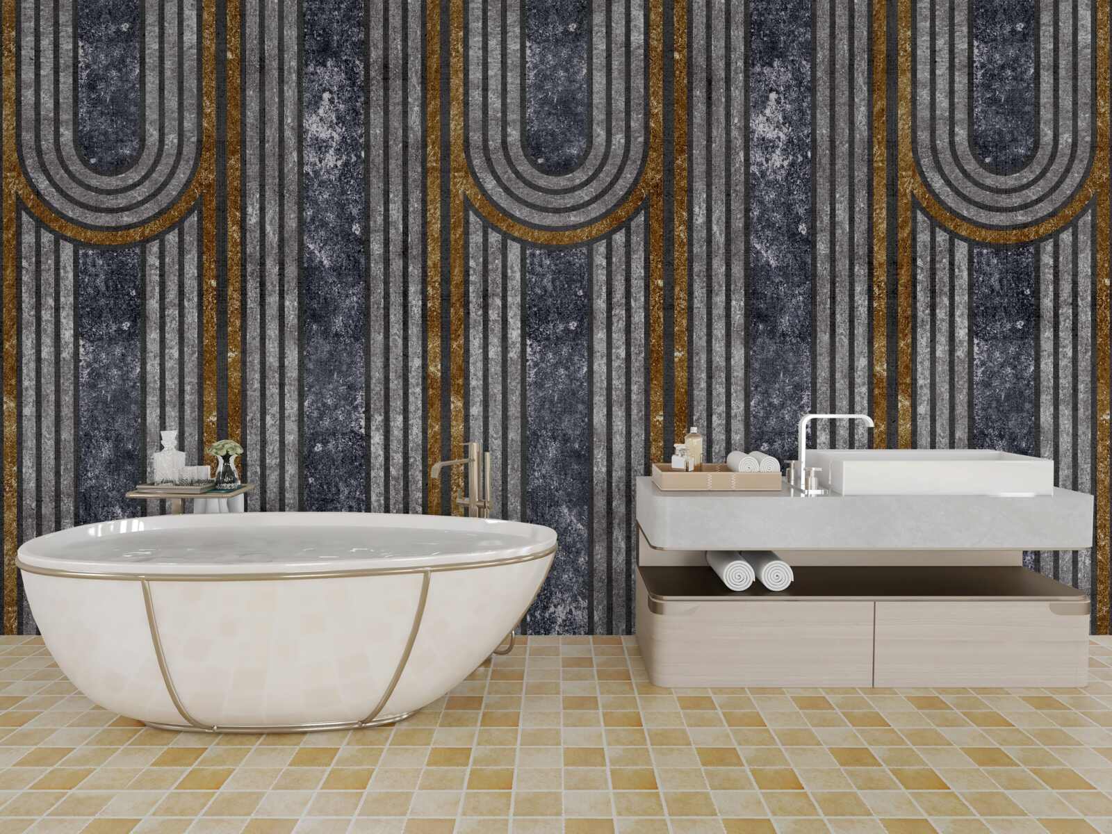 Fotobehang verticale lijnen die recht blijven en lijnen die buigen