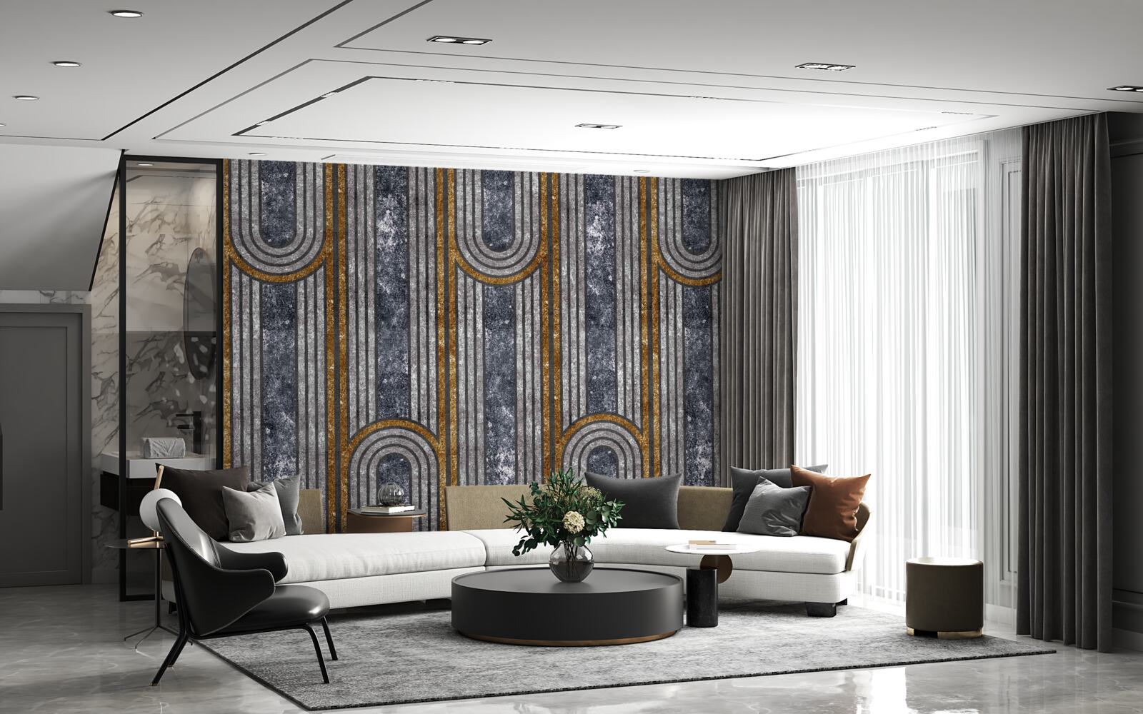 Fotobehang verticale lijnen die recht blijven en lijnen die buigen