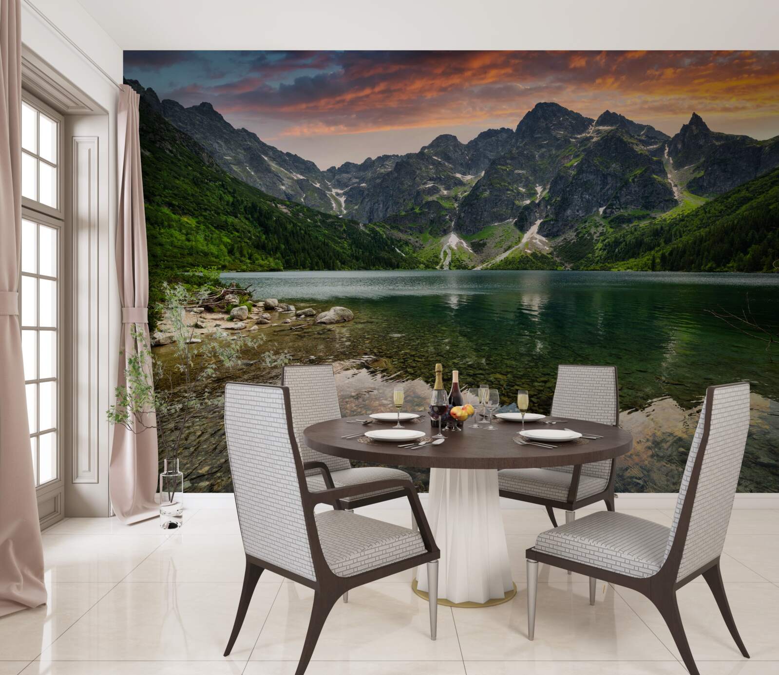 Fotobehang een kalme, warme avond en een bergvijver