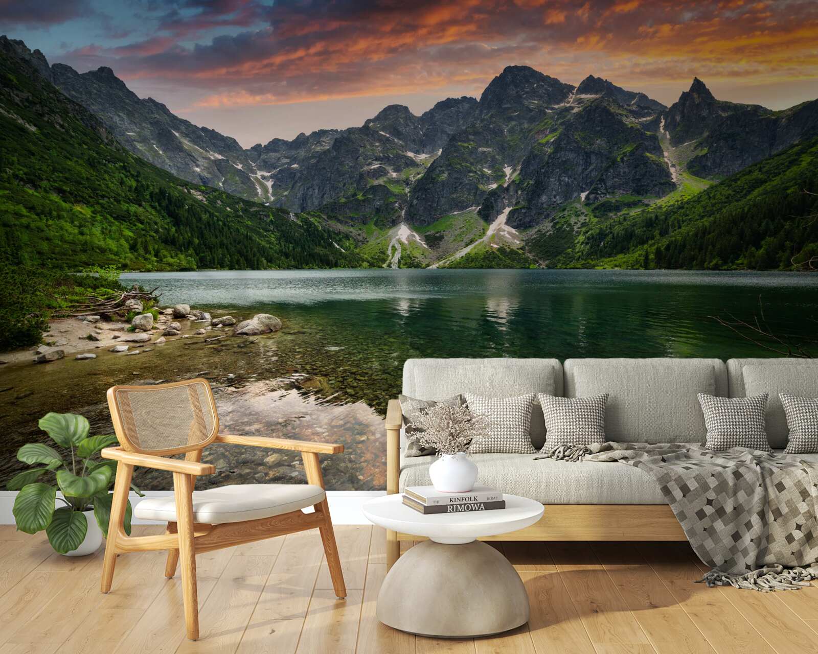 Fotobehang een kalme, warme avond en een bergvijver