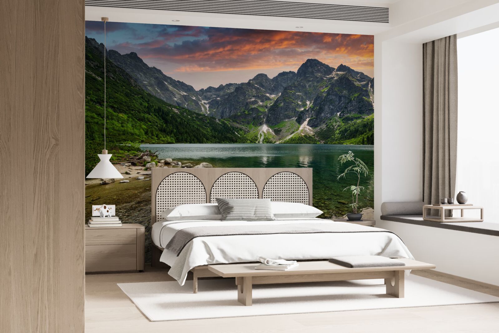 Fotobehang een kalme, warme avond en een bergvijver