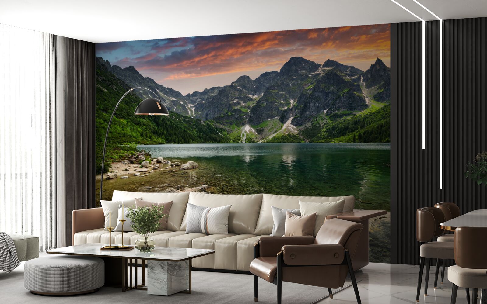 Fotobehang een kalme, warme avond en een bergvijver