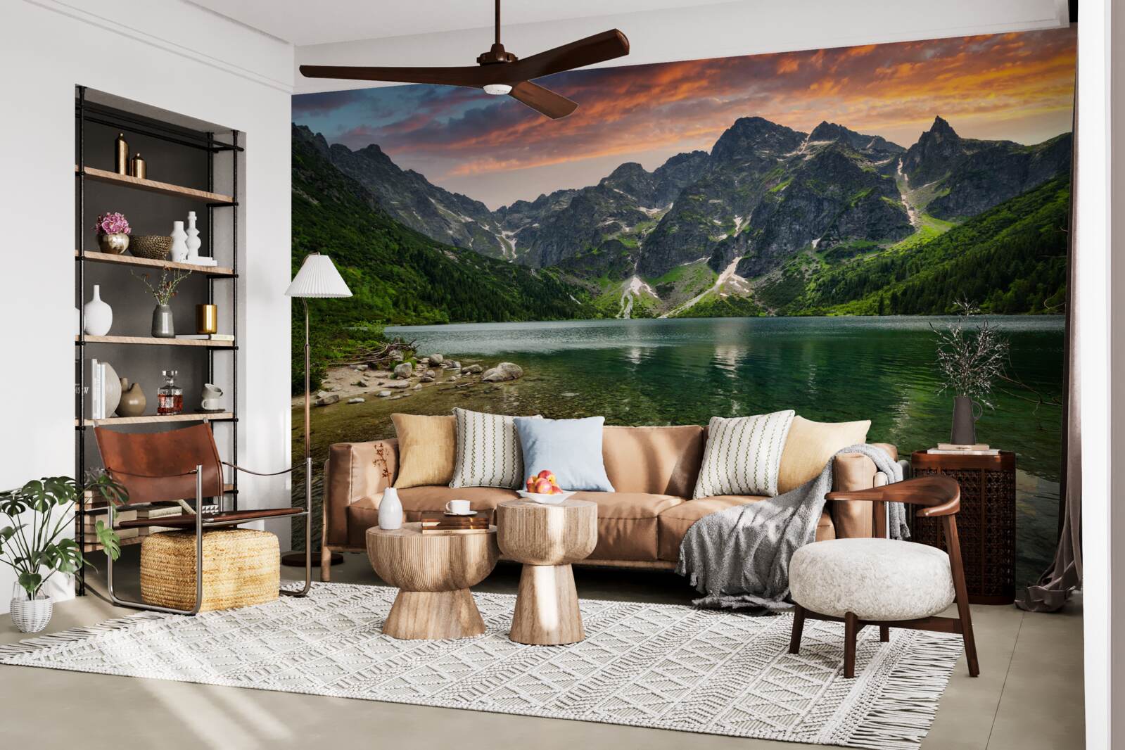 Fotobehang een kalme, warme avond en een bergvijver