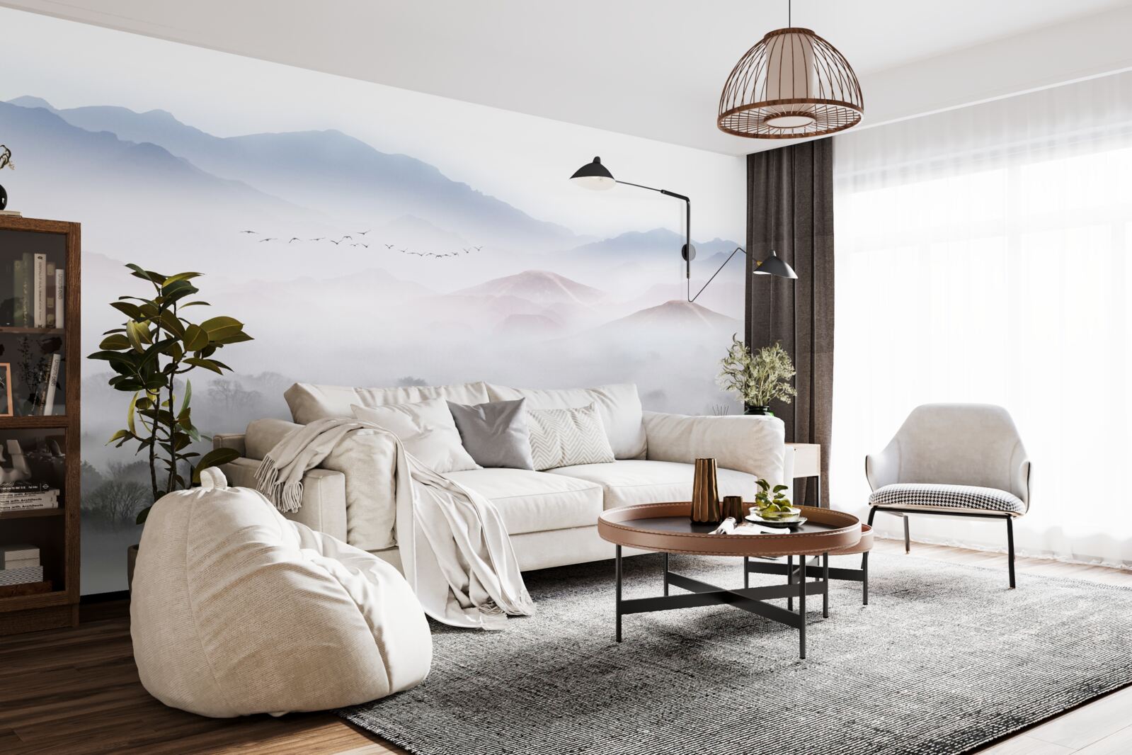 Fotobehang Dichte, koele mist omhult de bergtoppen