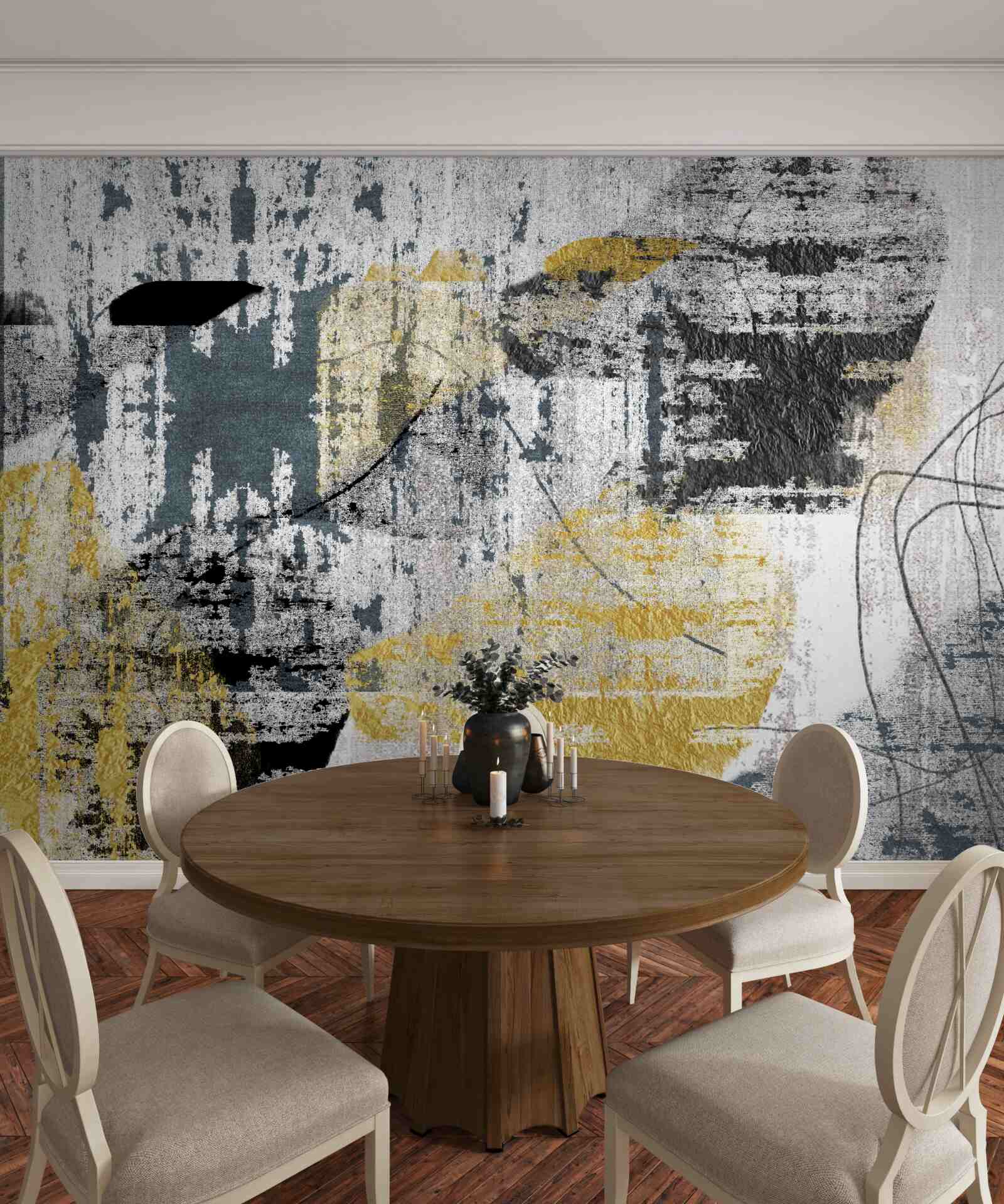 Fotobehang achtergrond gemaakt van een abstractie van zwarte en gouden tinten