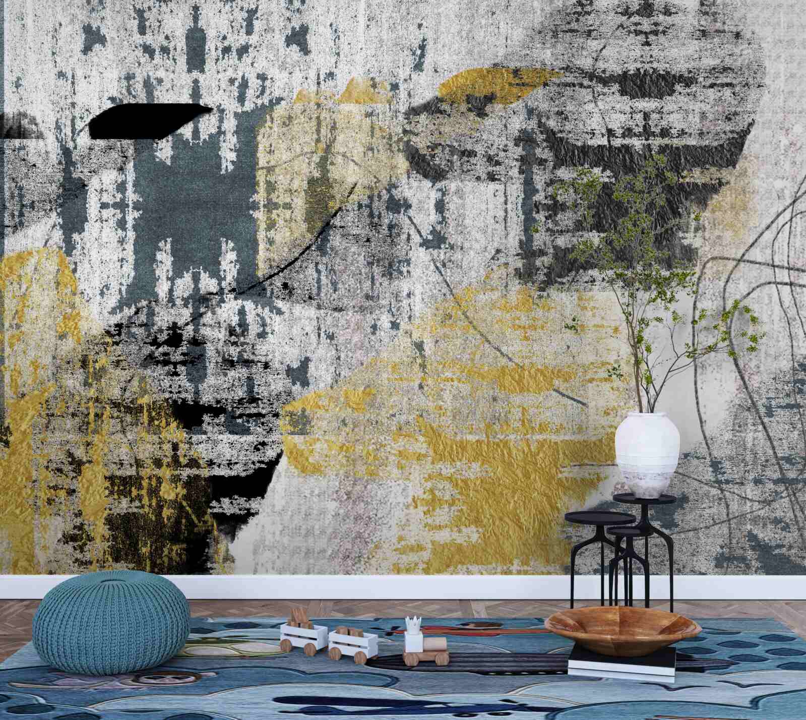 Fotobehang achtergrond gemaakt van een abstractie van zwarte en gouden tinten