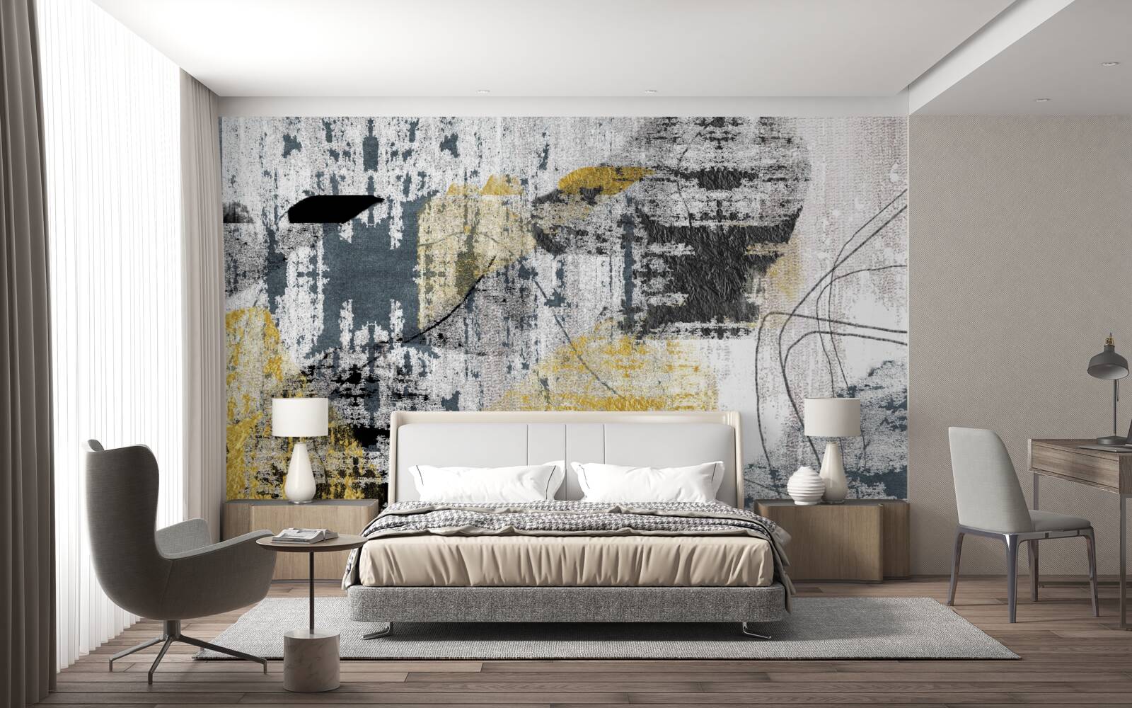 Fotobehang achtergrond gemaakt van een abstractie van zwarte en gouden tinten