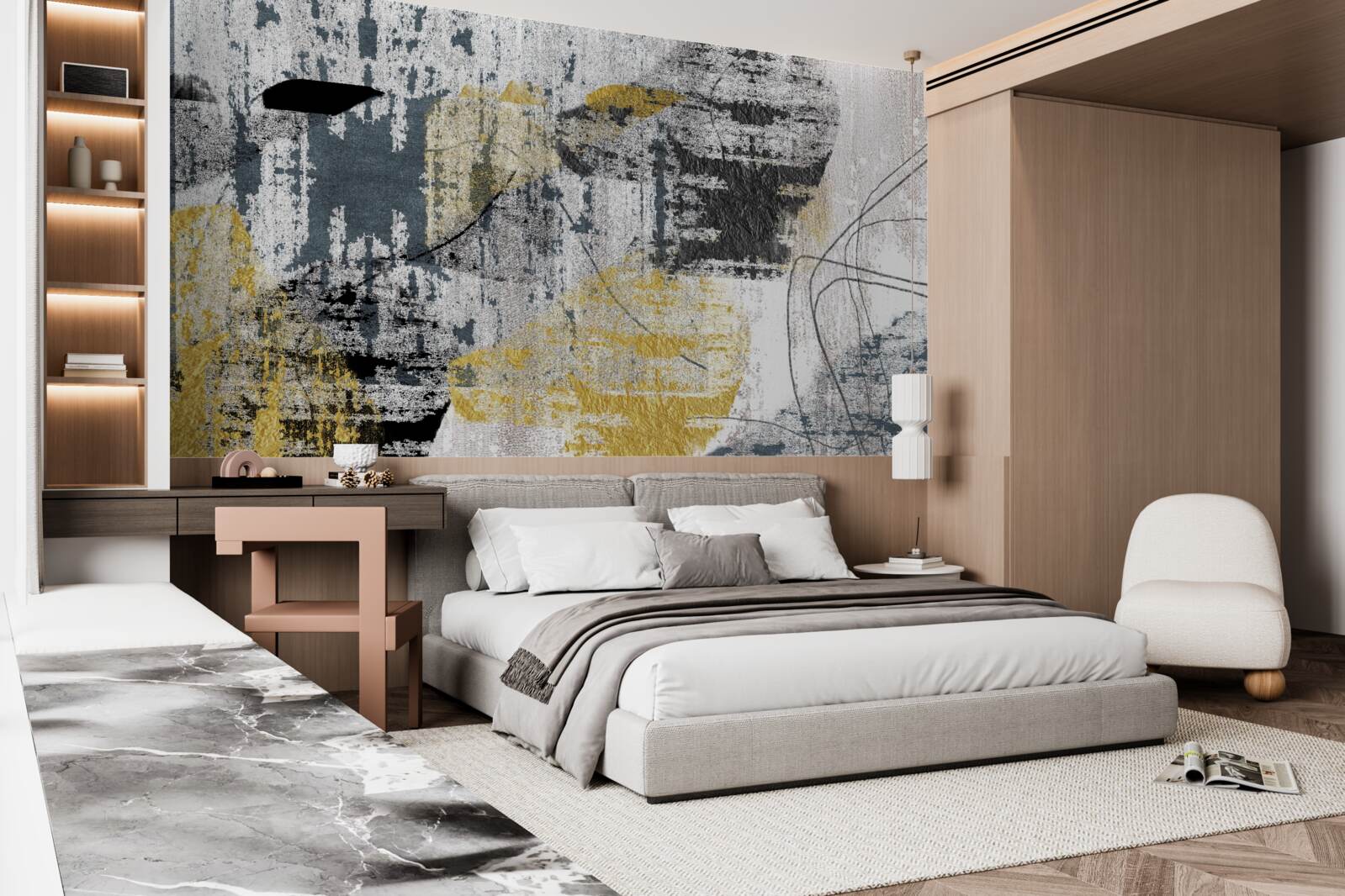 Fotobehang achtergrond gemaakt van een abstractie van zwarte en gouden tinten