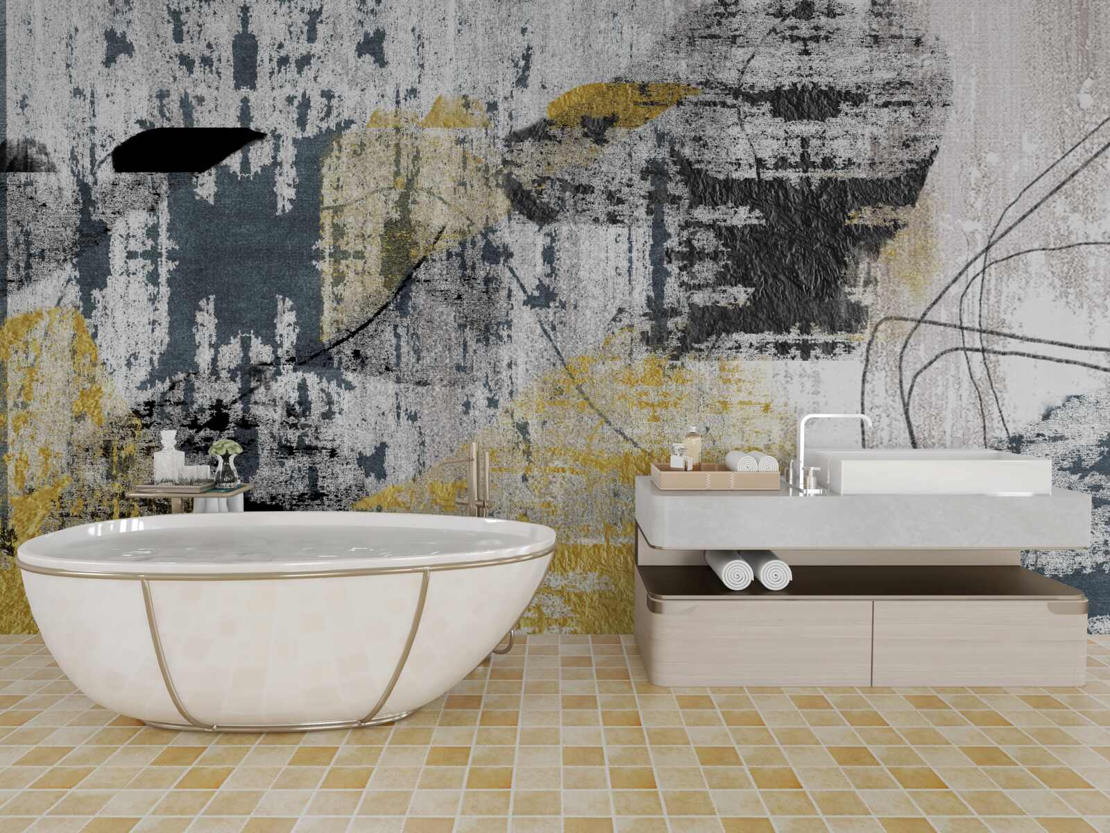 Fotobehang achtergrond gemaakt van een abstractie van zwarte en gouden tinten