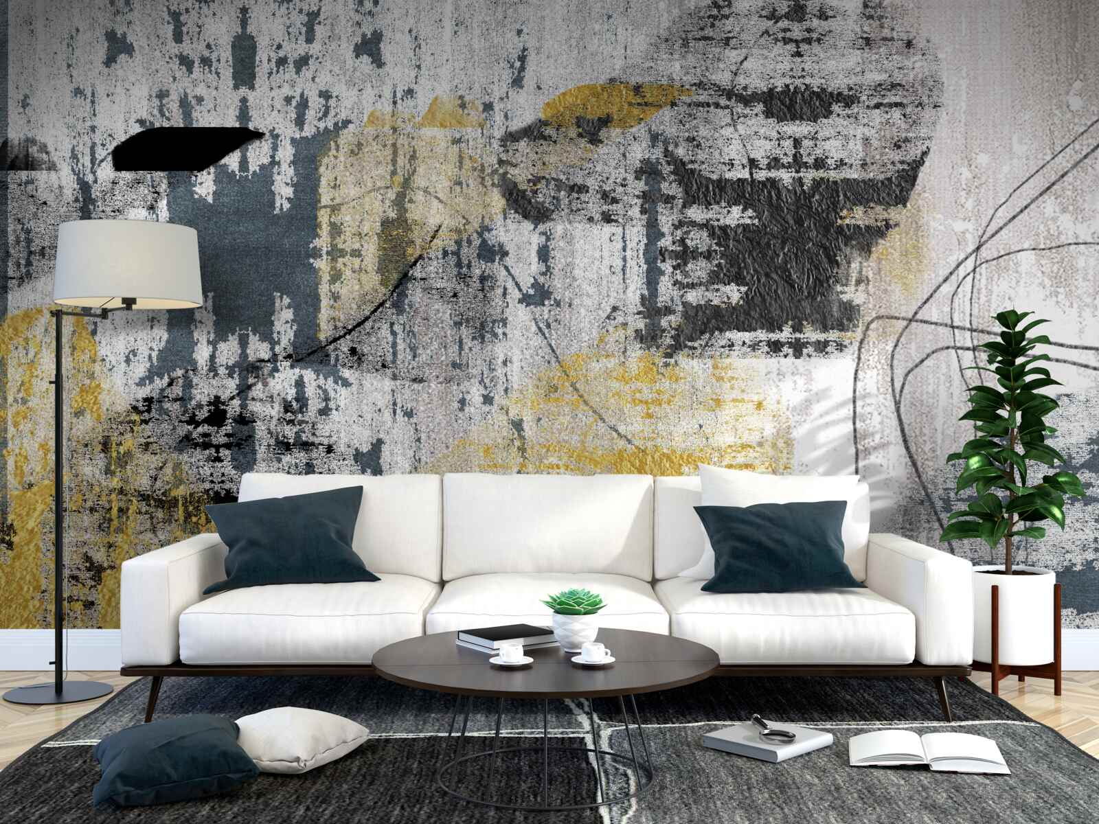 Fotobehang achtergrond gemaakt van een abstractie van zwarte en gouden tinten