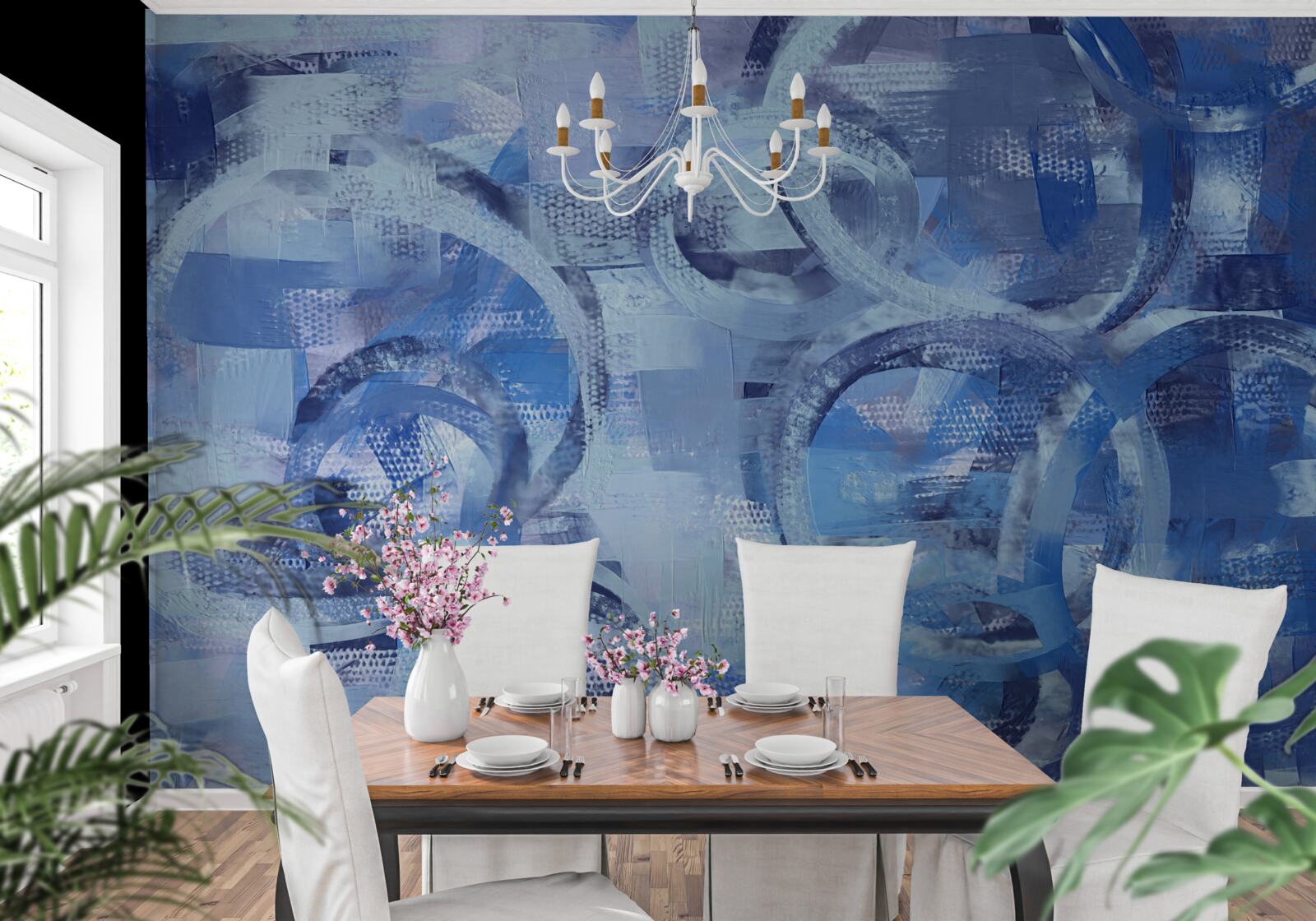 Fotobehang waterringen op een blauw oppervlak