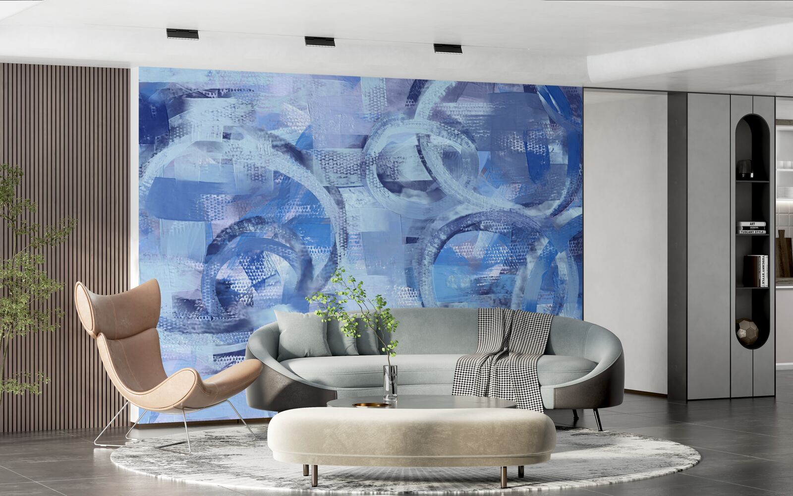 Fotobehang waterringen op een blauw oppervlak