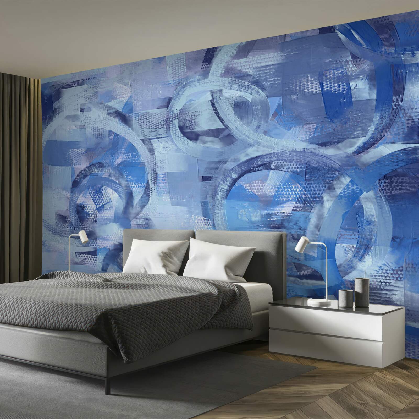 Fotobehang waterringen op een blauw oppervlak