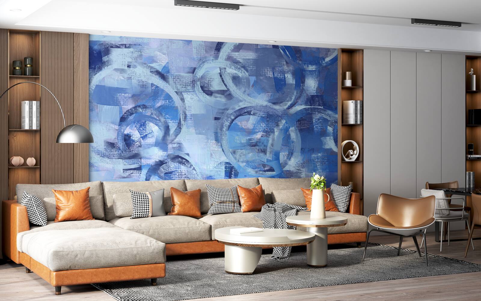 Fotobehang waterringen op een blauw oppervlak