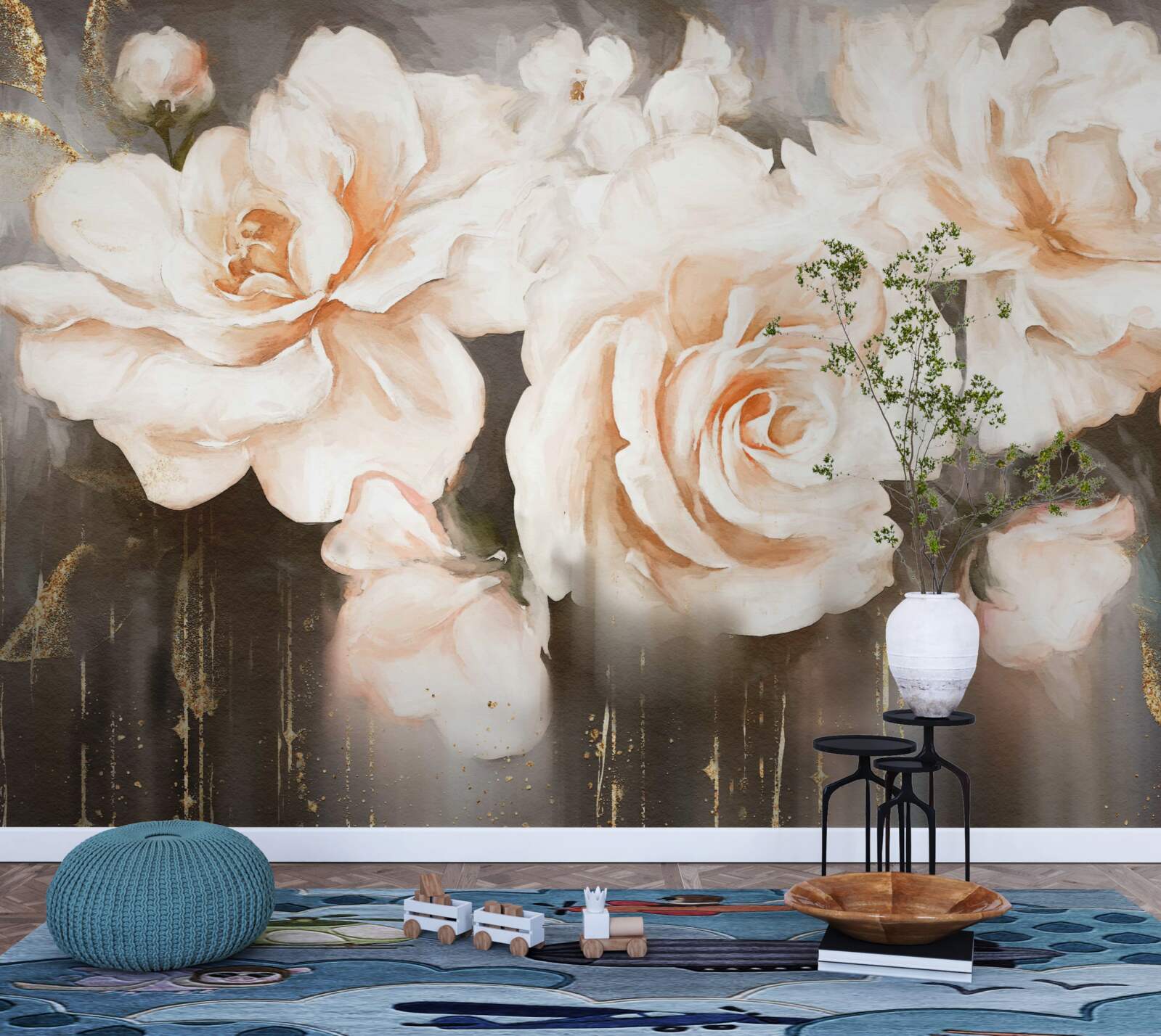 Fotobehang rozen hebben een luxe crèmekleurige tint