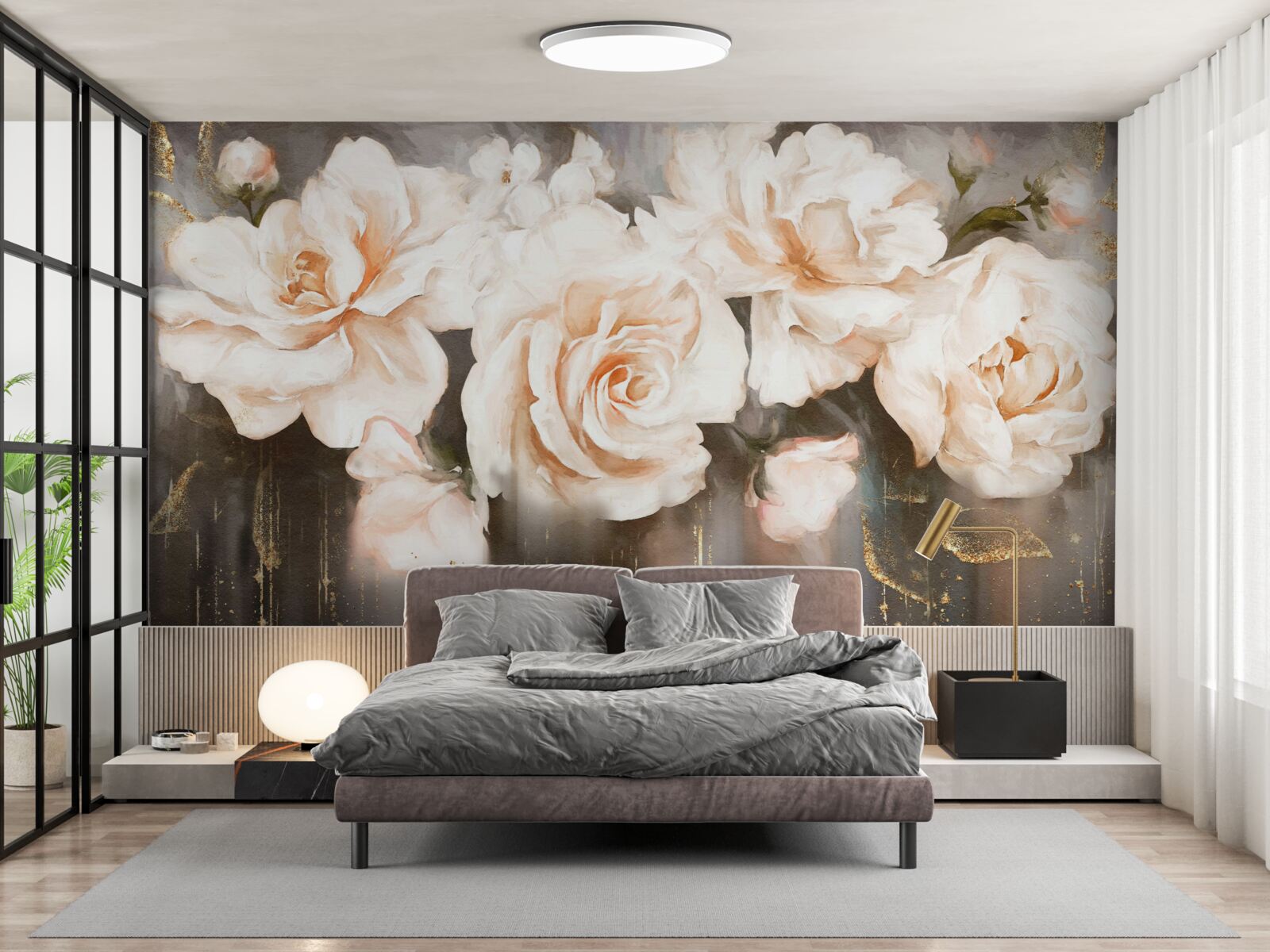 Fotobehang rozen hebben een luxe crèmekleurige tint