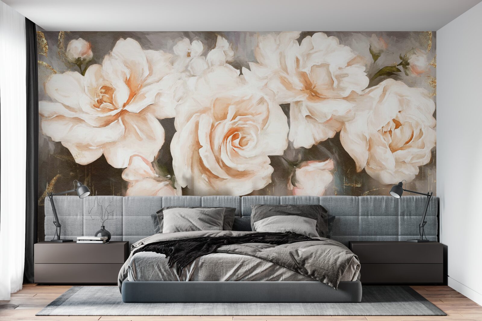 Fotobehang rozen hebben een luxe crèmekleurige tint