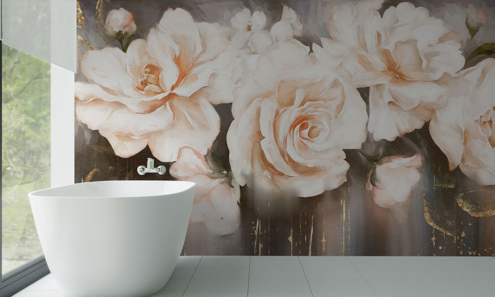 Fotobehang rozen hebben een luxe crèmekleurige tint