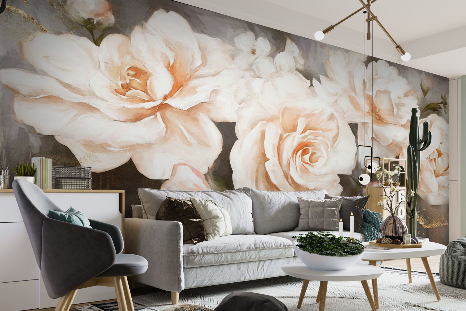 Fotobehang rozen hebben een luxe crèmekleurige tint