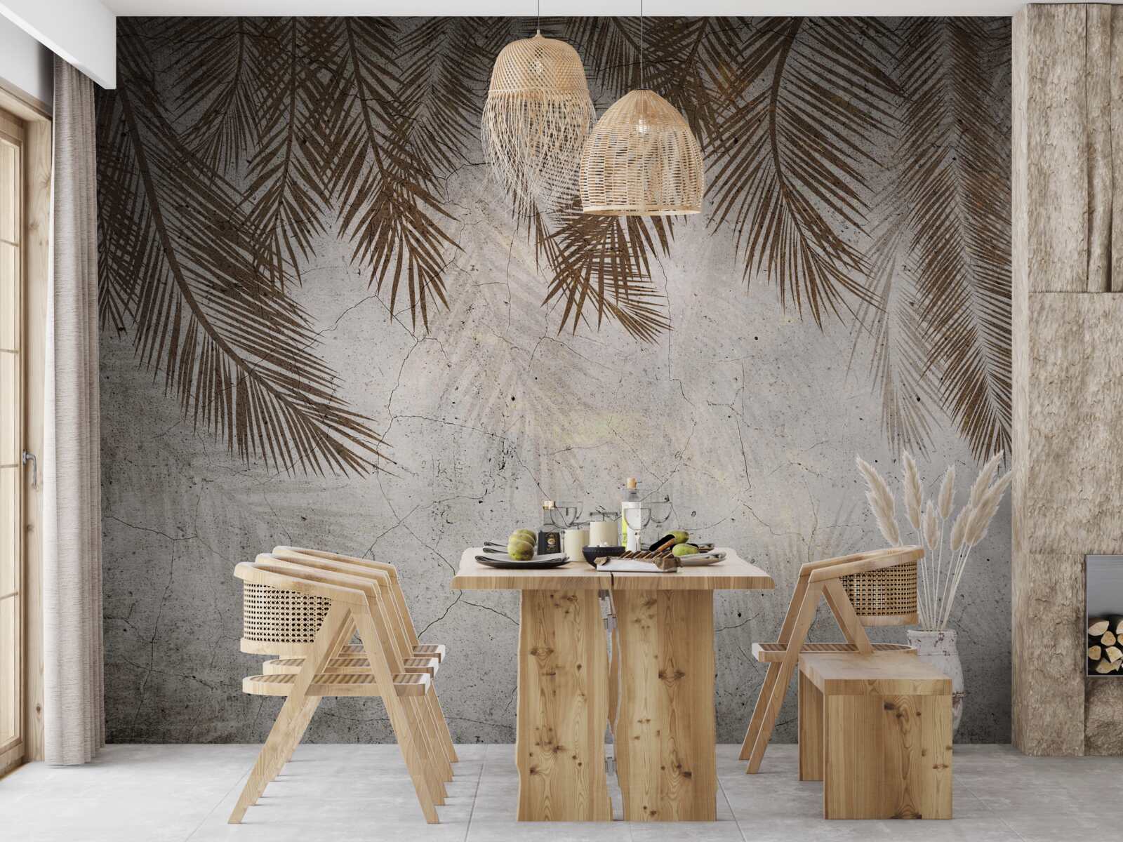 Fotobehang gouden varenbladeren hangen