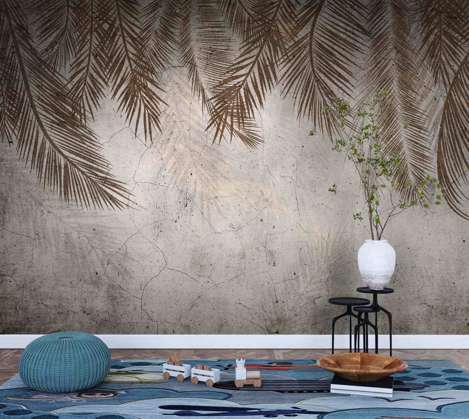 Fotobehang gouden varenbladeren hangen