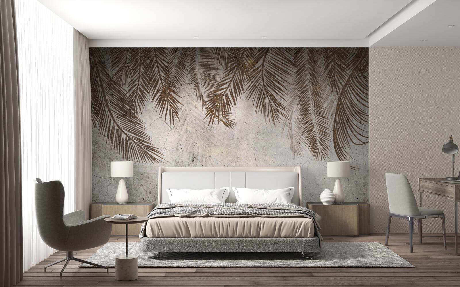 Fotobehang gouden varenbladeren hangen