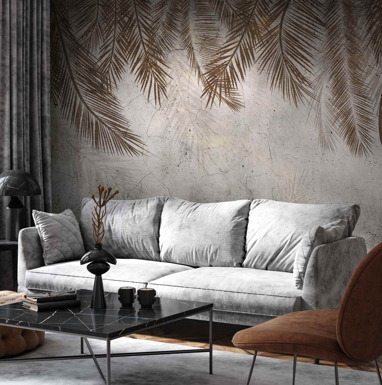 Fotobehang gouden varenbladeren hangen