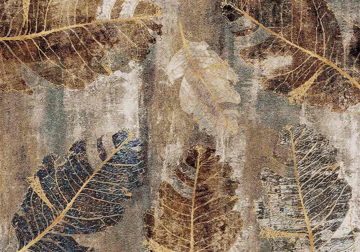 Fotobehang gouden en zwarte varenbladeren