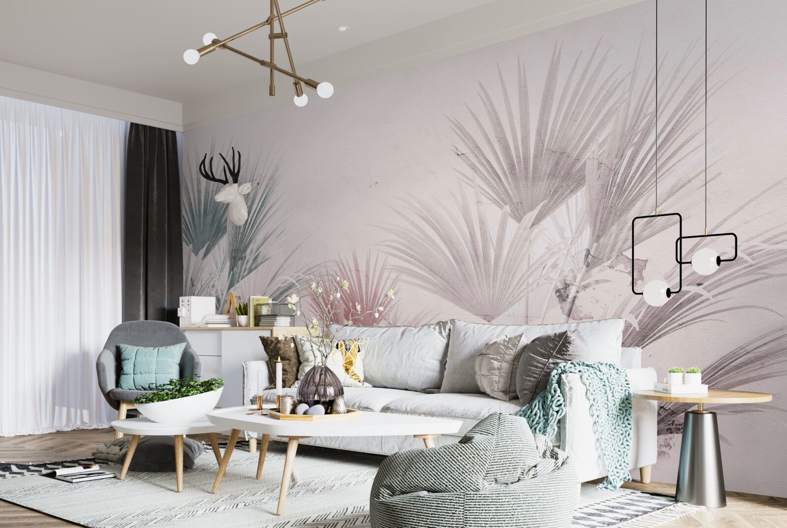 Fotobehang veelkleurige tropische varens