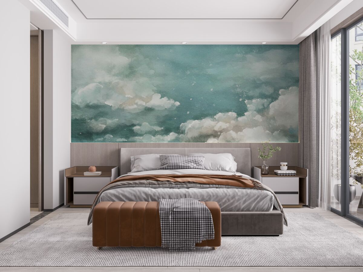 Fotobehang wolken boven het kalme wateroppervlak